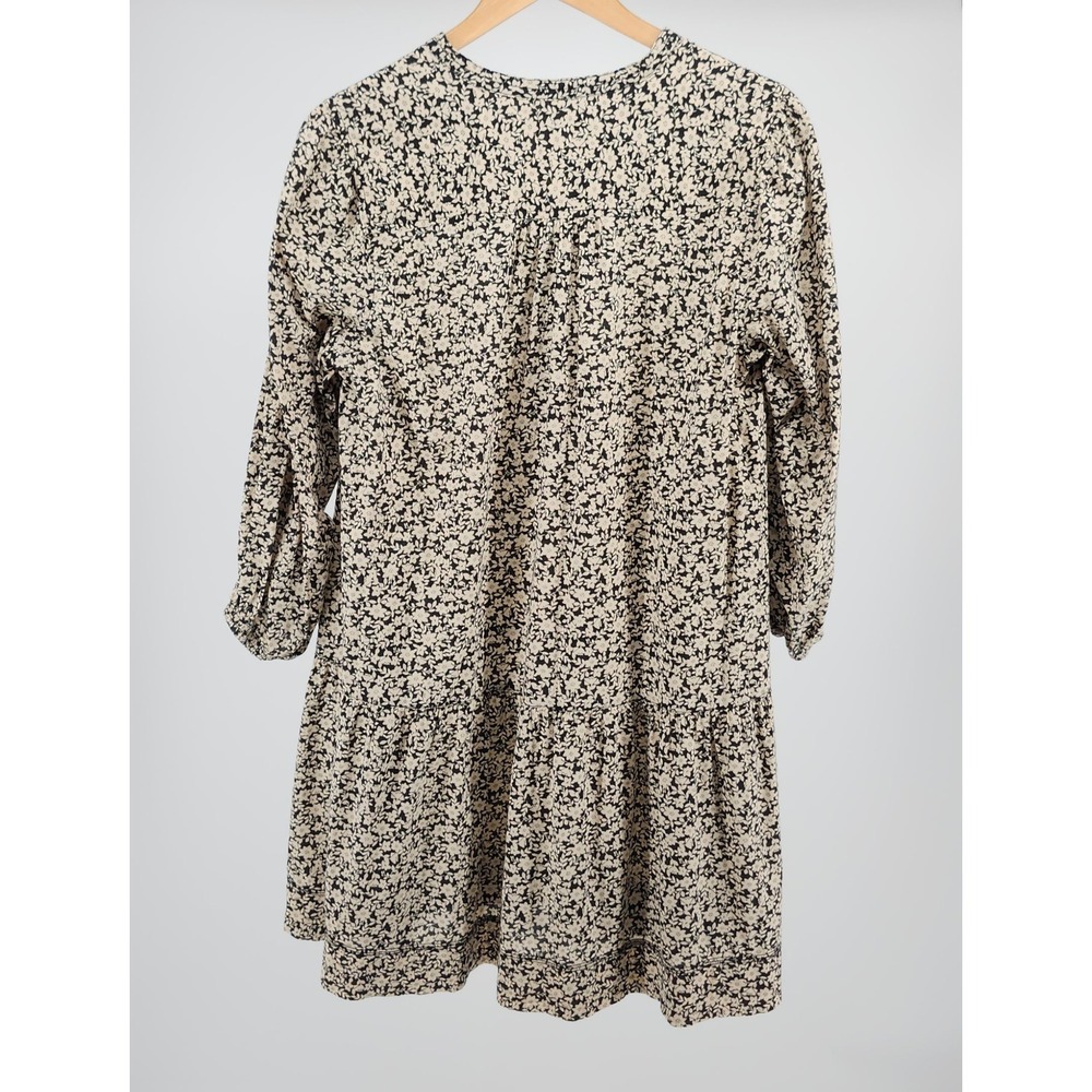 Free Assembly Womens Floral Tiered Prairie Dress Black Cream Long Sleeve Large - Picture 2 of 5